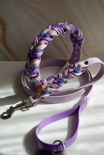 Verrassingsset gevlochten biothane halsband en 1,50 m riem