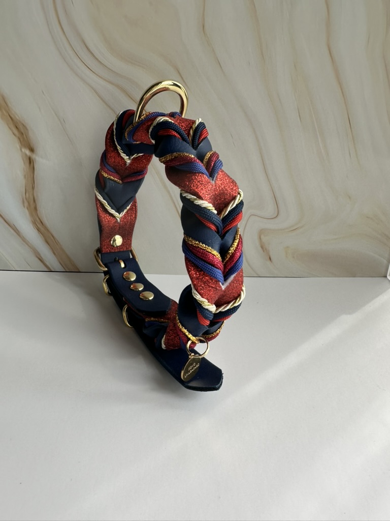 Gevlochten biothane halsband glitter - Afbeelding 2