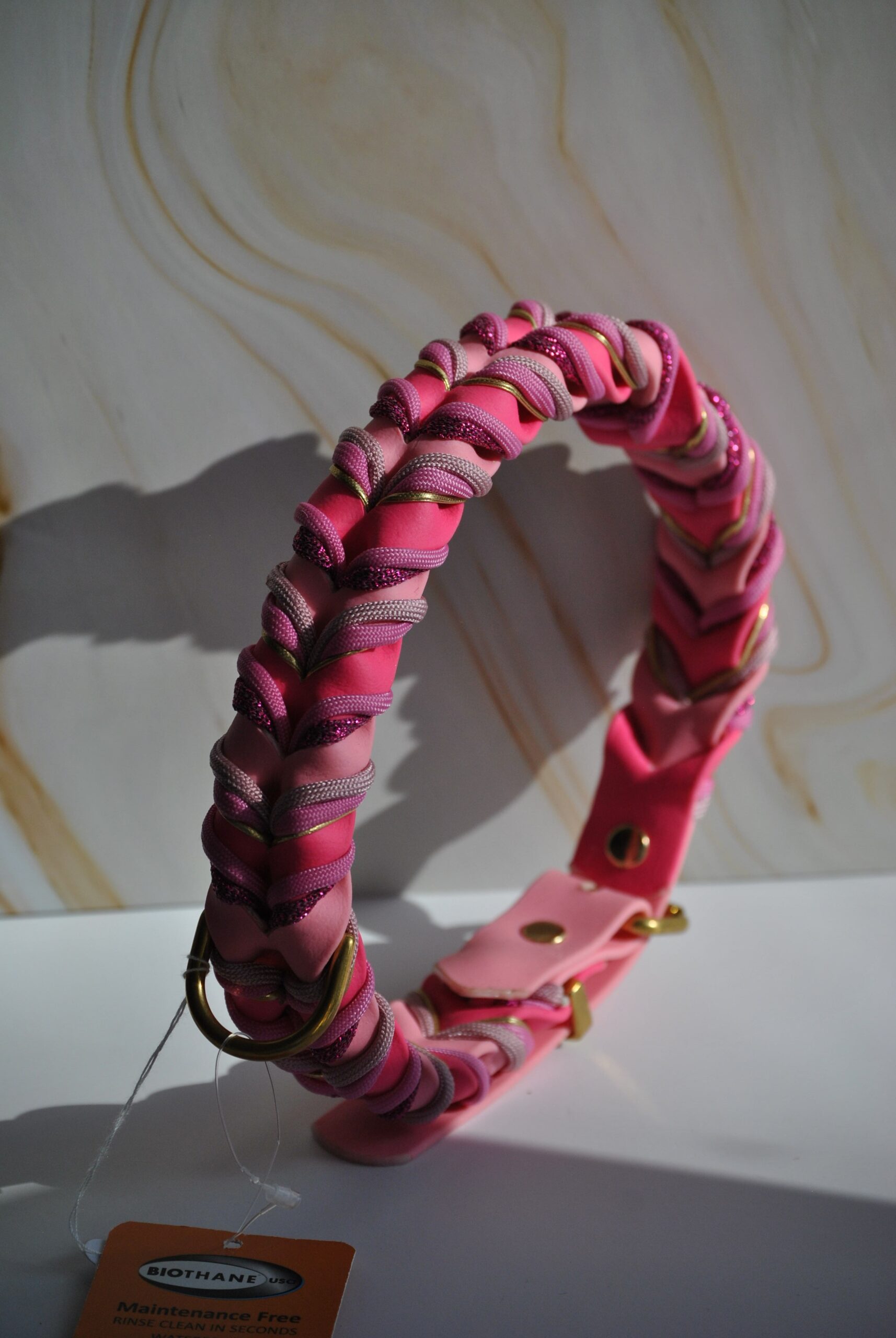 Gevlochten biothane halsband roze maat L/XL - Afbeelding 5