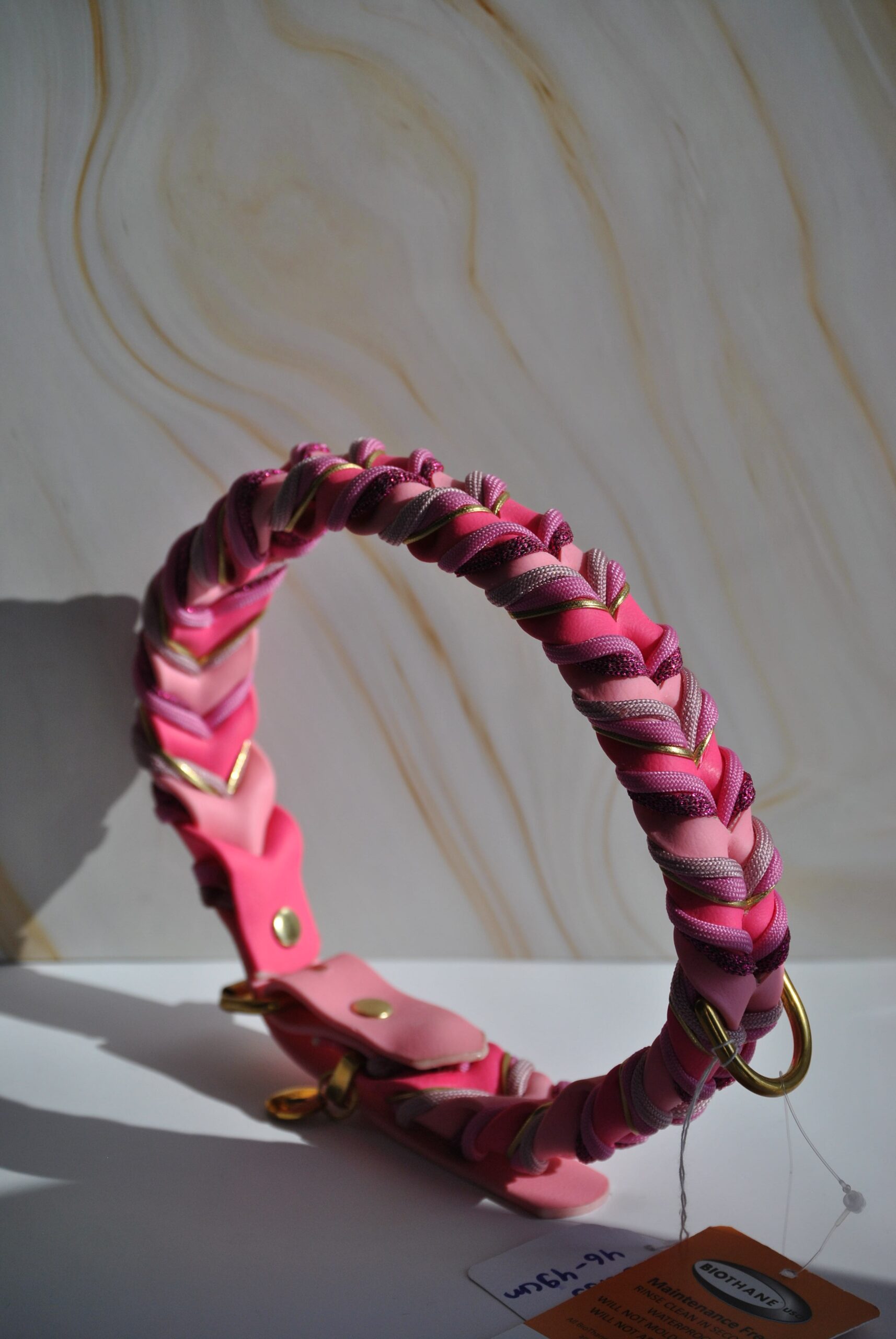 Gevlochten biothane halsband roze maat L/XL - Afbeelding 4