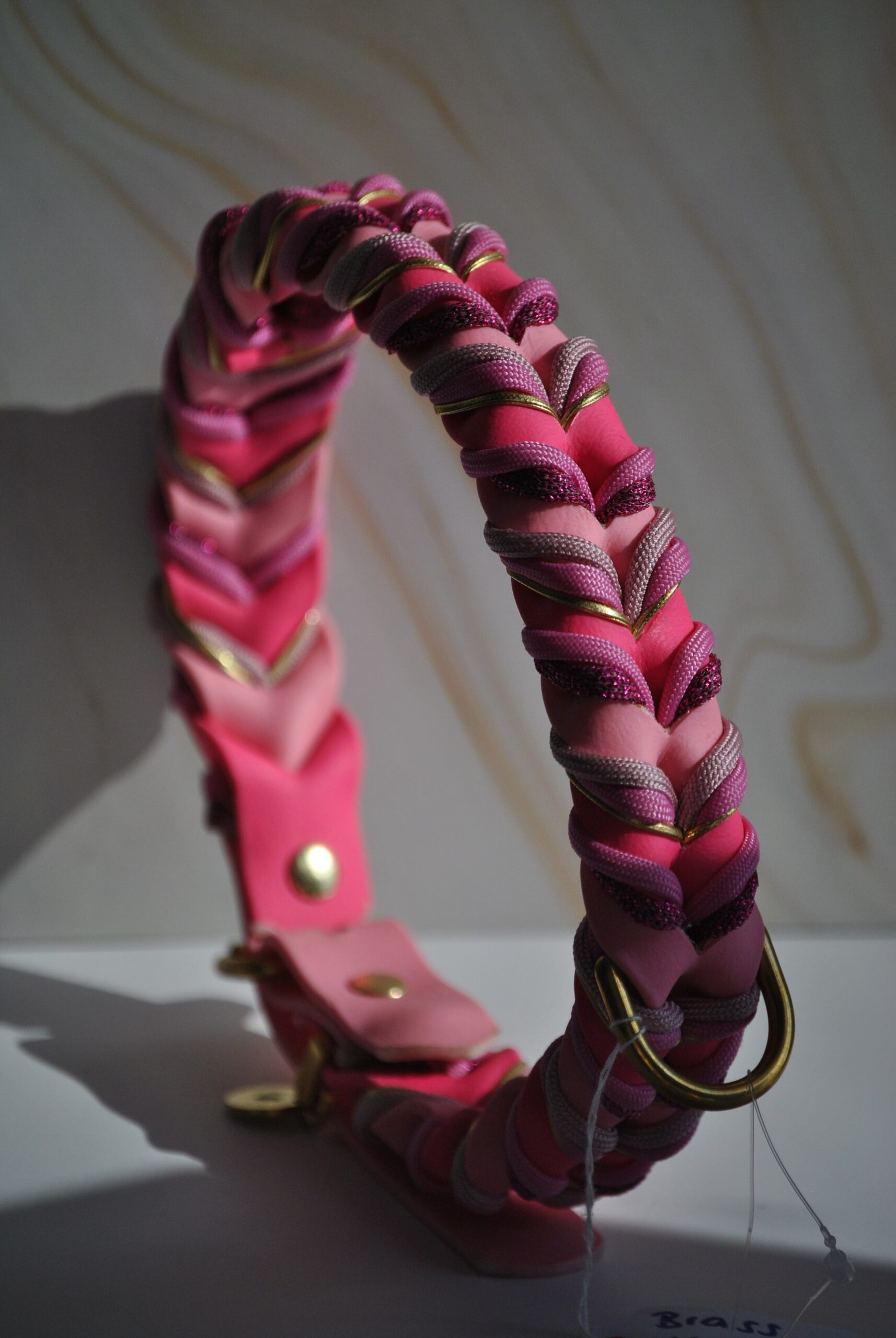 Gevlochten biothane halsband roze maat L/XL - Afbeelding 2