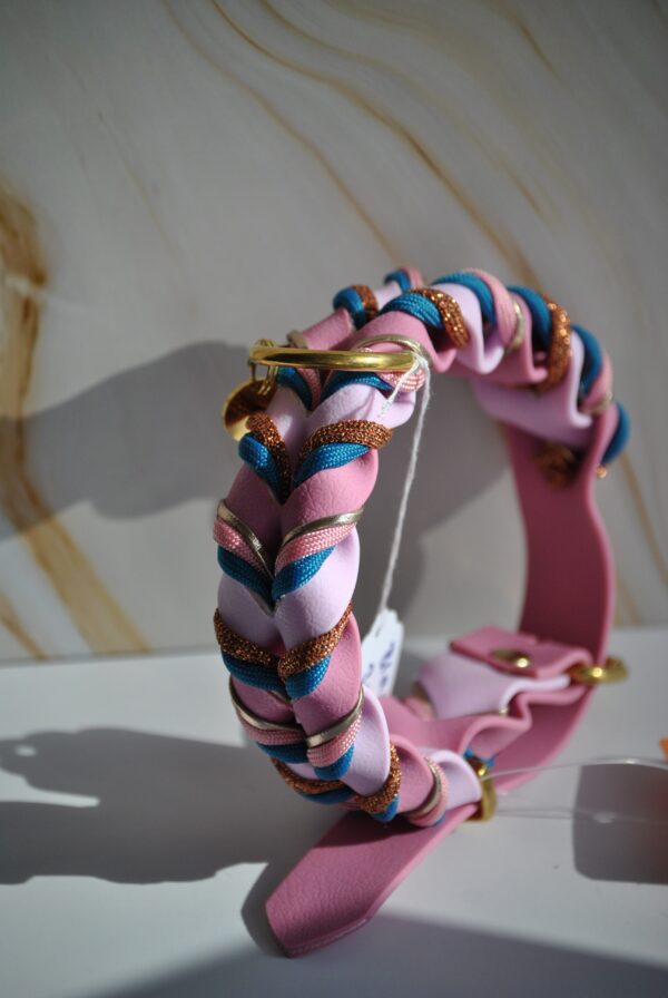 Gevlochten biothane halsband roze maat S - Afbeelding 3