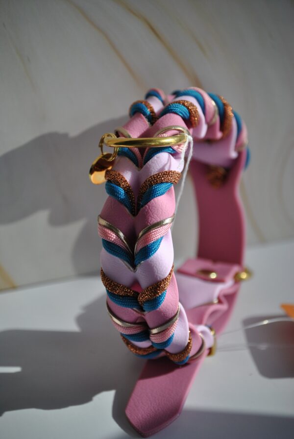 Gevlochten biothane halsband roze maat S - Afbeelding 1
