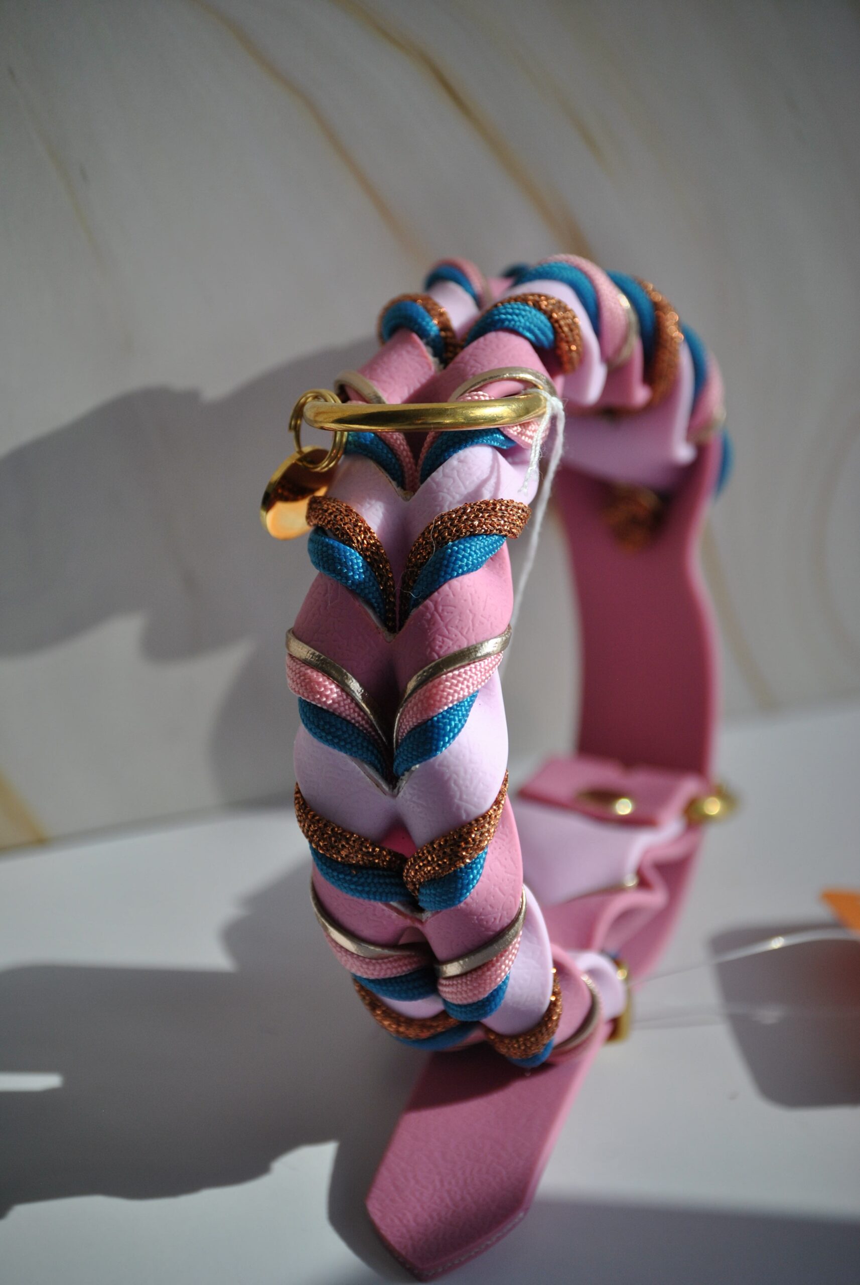 Gevlochten biothane halsband roze maat S - Afbeelding 1