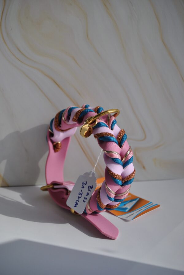 Gevlochten biothane halsband roze maat S - Afbeelding 2