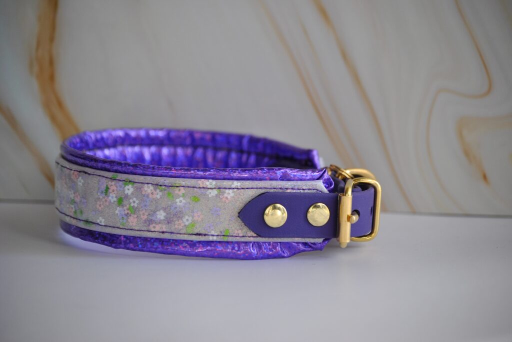 Glitter biothane halsband met holografisch imitatieleer