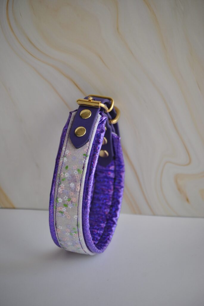 Glitter biothane halsband met holografisch imitatieleer