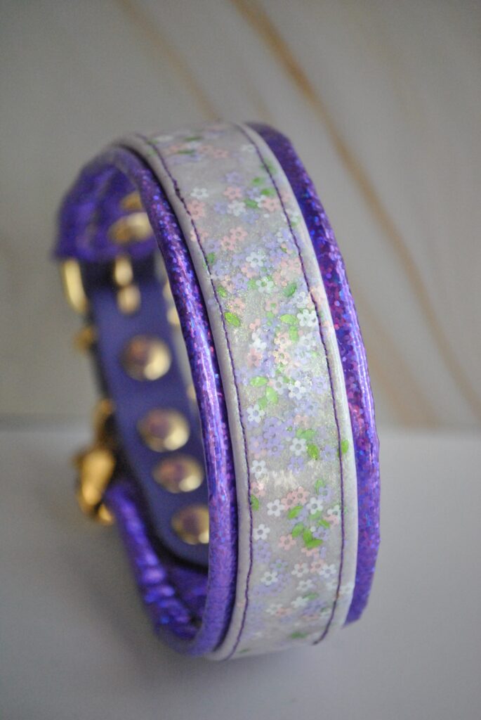 Glitter biothane halsband met holografisch imitatieleer