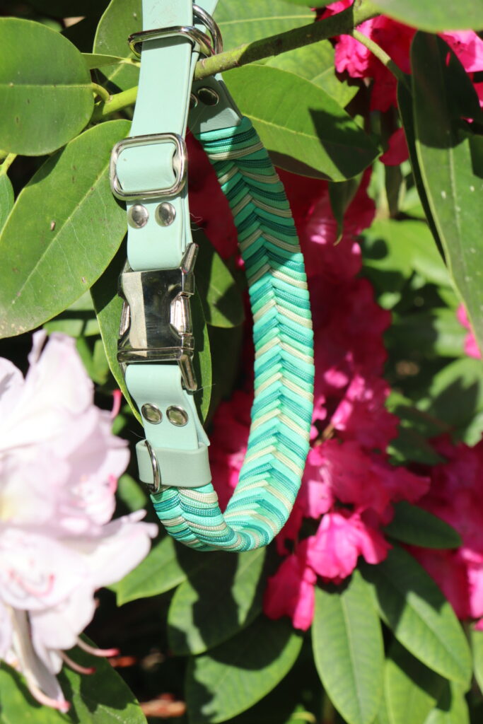 Custom op maat gemaakte visgraat paracord x biothane retriever halsband