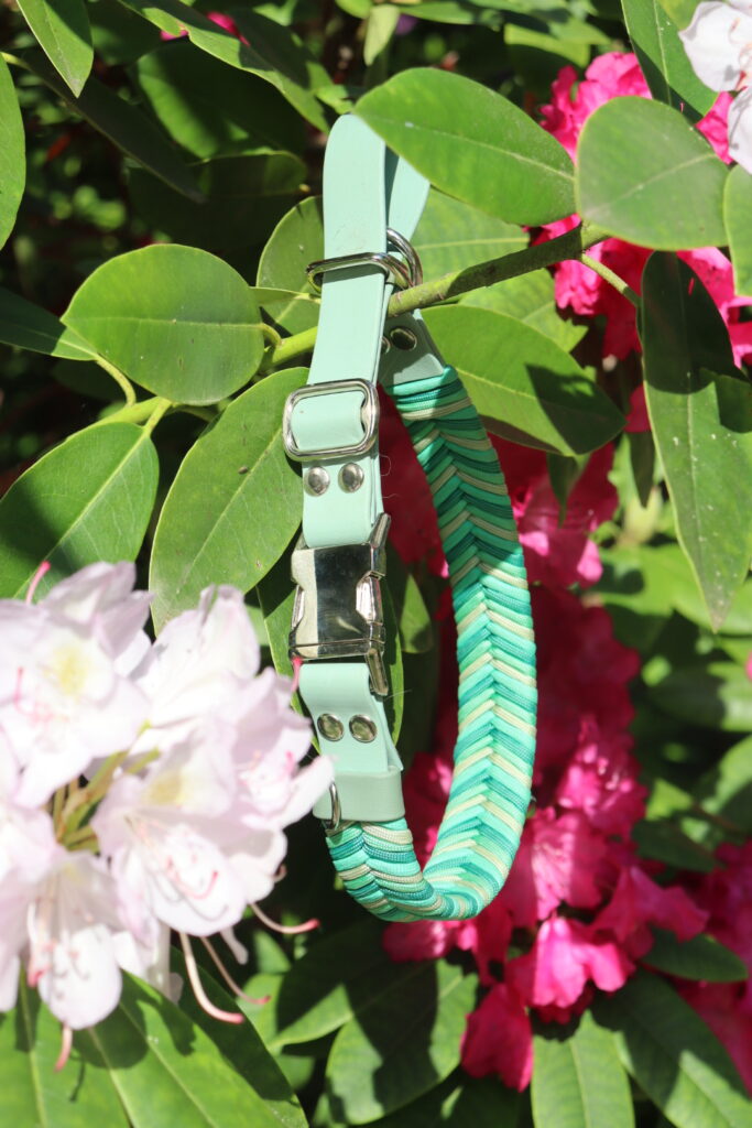 Custom op maat gemaakte visgraat paracord x biothane retriever halsband