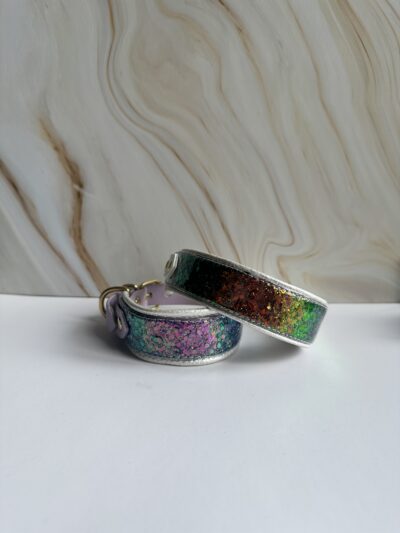 Holografisch biothane glitter halsband blauw/paars