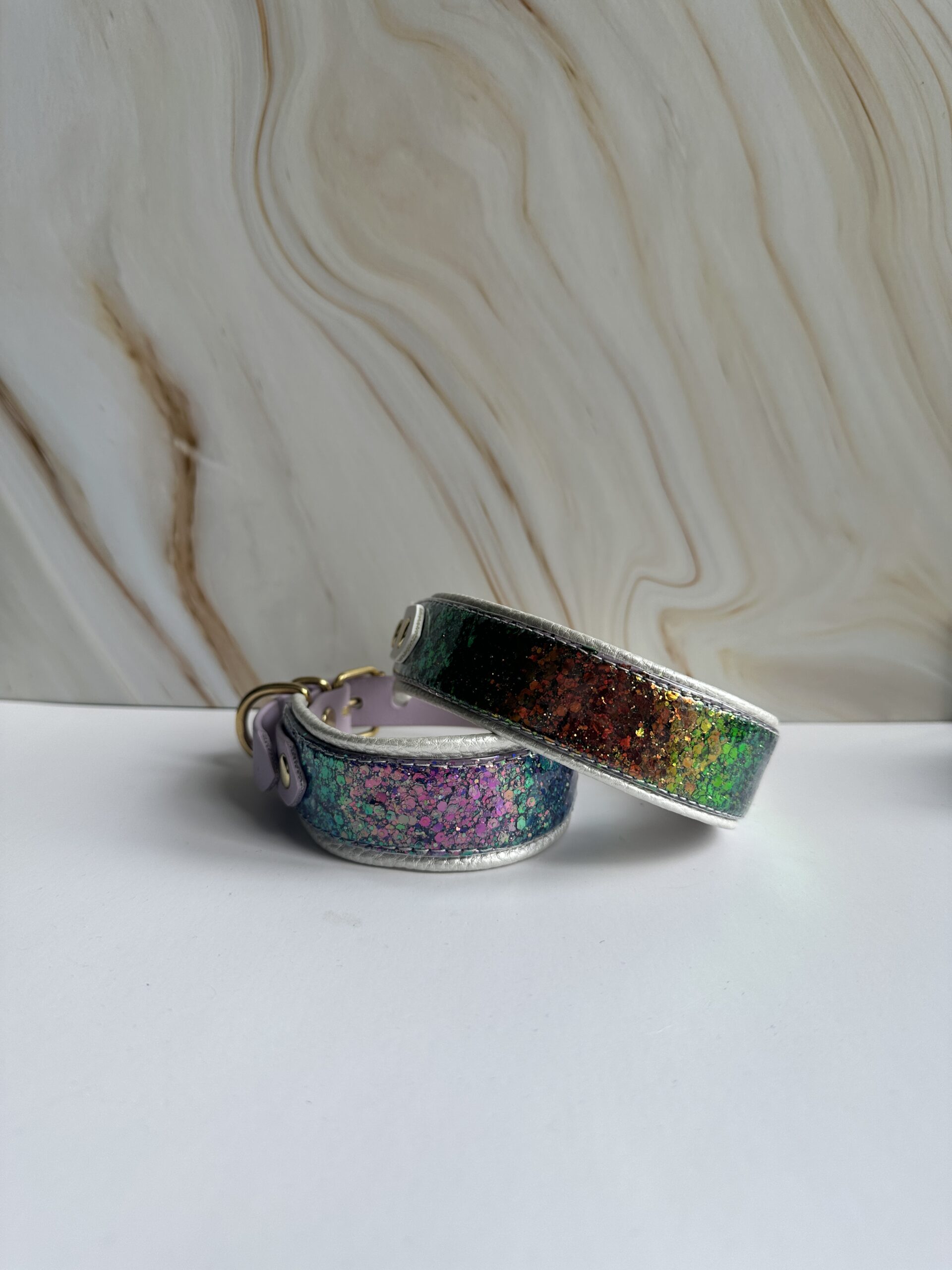 Holografisch biothane glitter halsband blauw/paars - Afbeelding 1