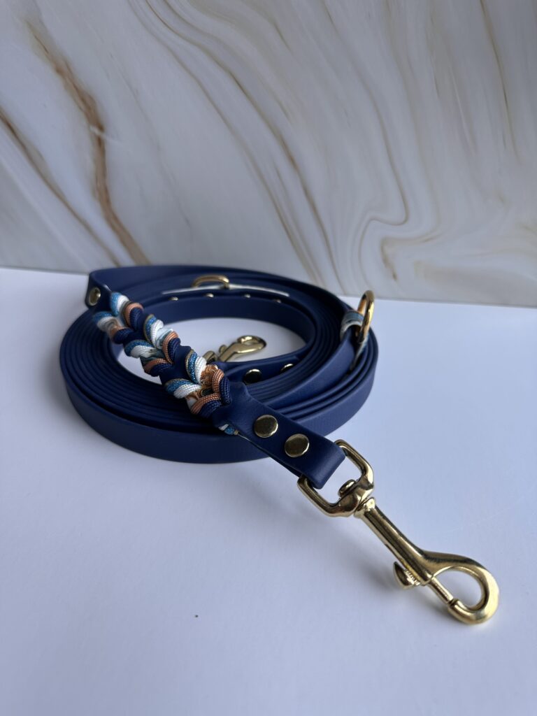 Handsfree biothane lijn navy blue & UV-printed marble