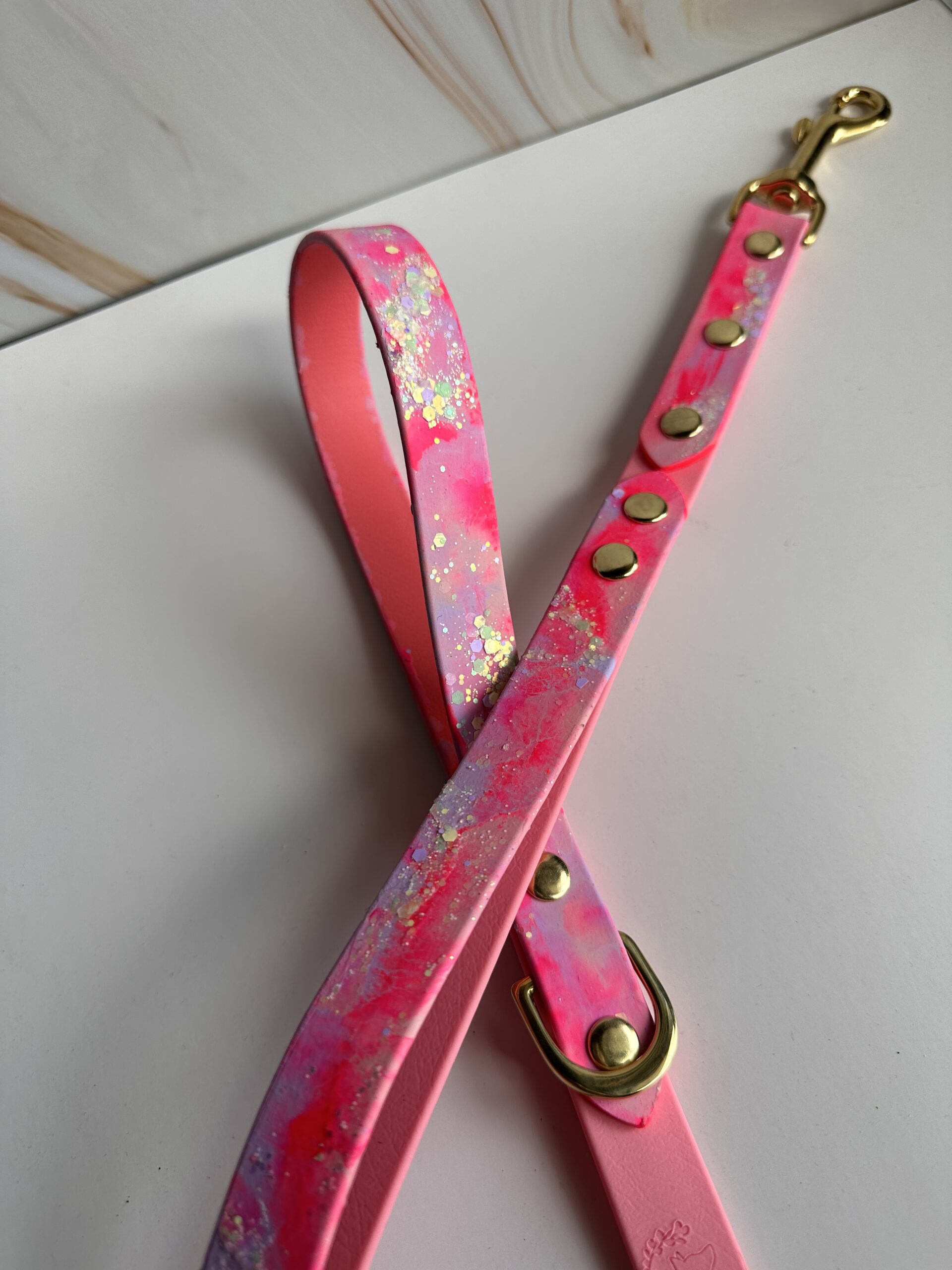 Watercolor glitter biothane lijn op maat gemaakt - Afbeelding 7