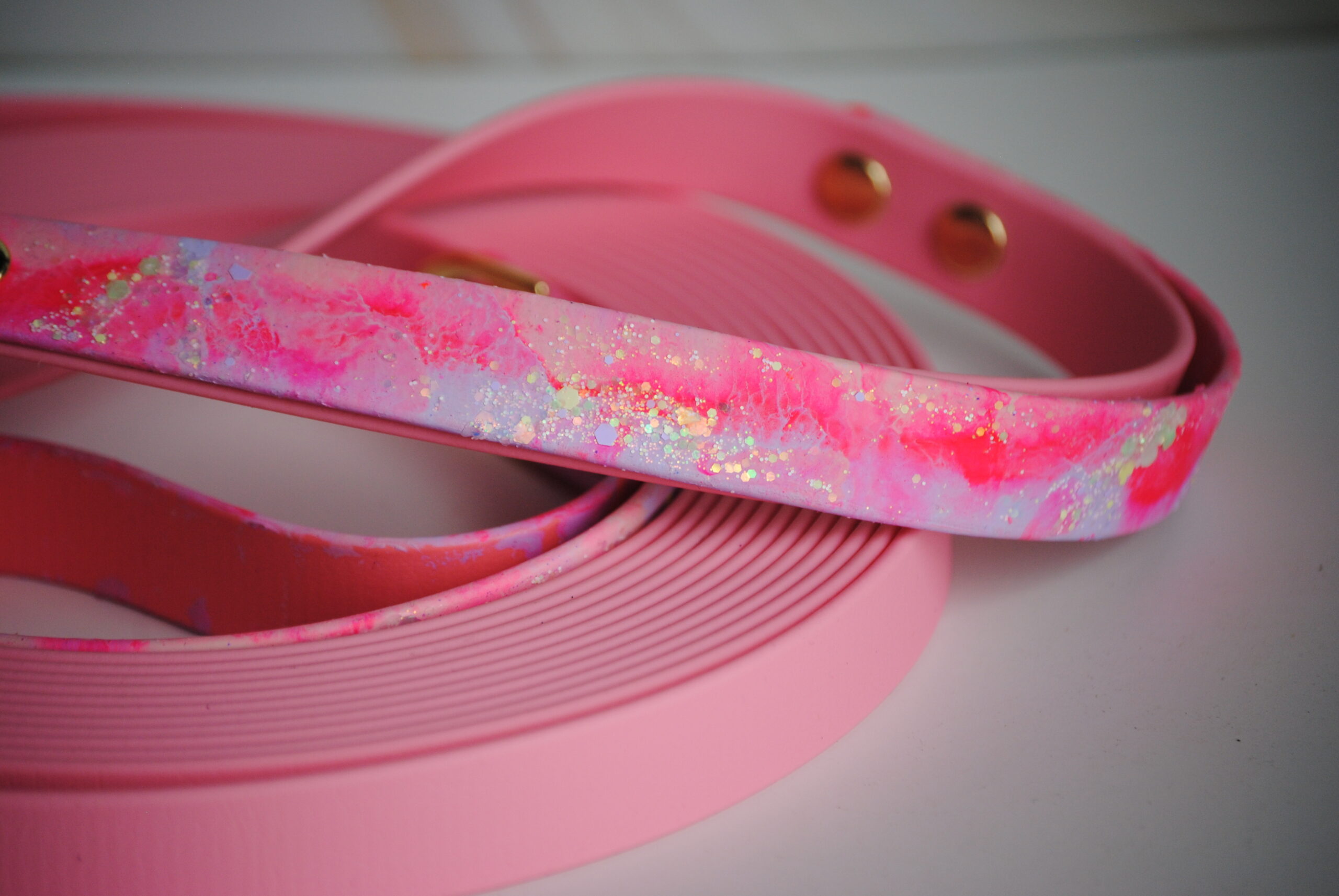 Watercolor glitter biothane lijn op maat gemaakt - Afbeelding 2