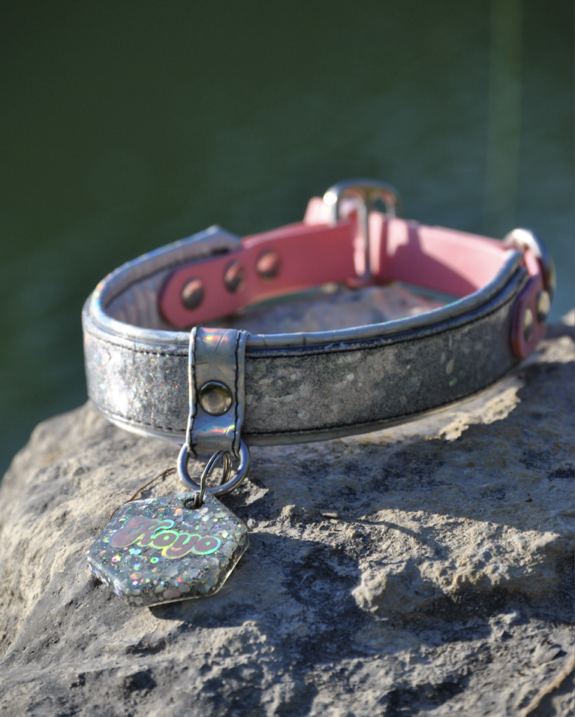 Biothane halsband met glittermix op maat gemaakt