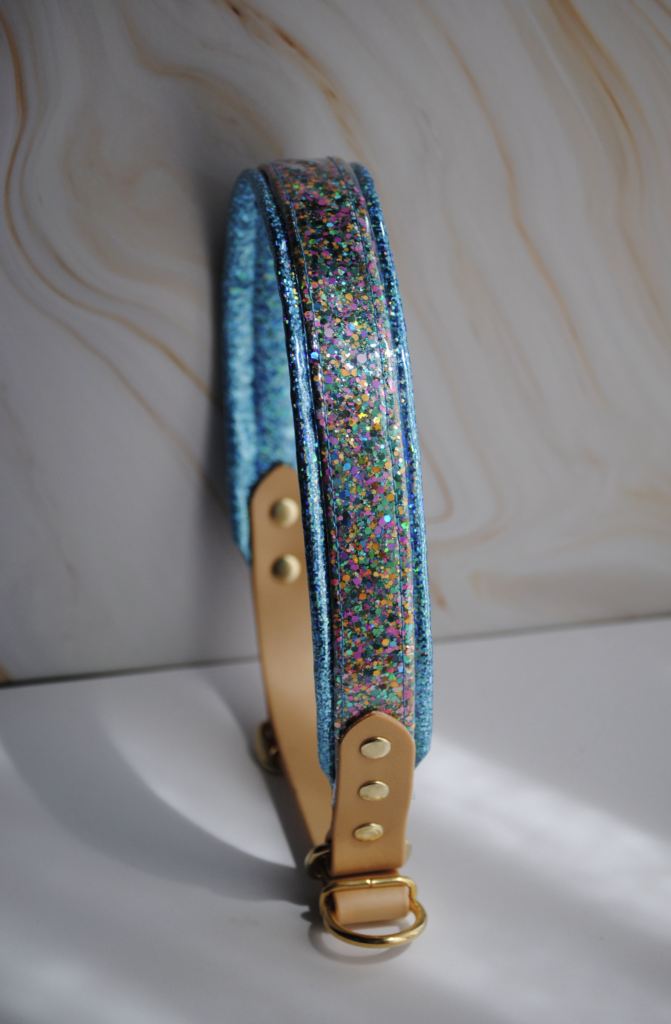Biothane halsband met glittermix op maat gemaakt