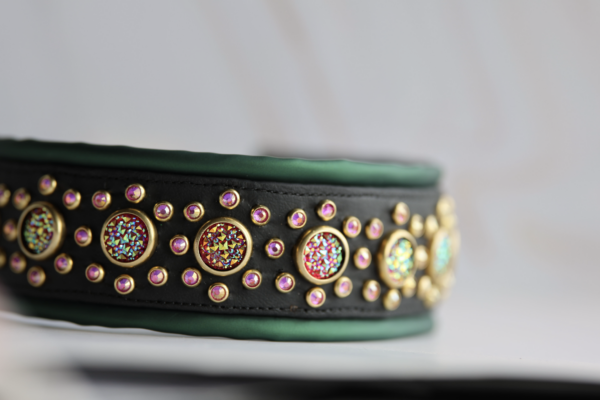 Speciale rhinestone biothane halsband met kunstleer - Afbeelding 2